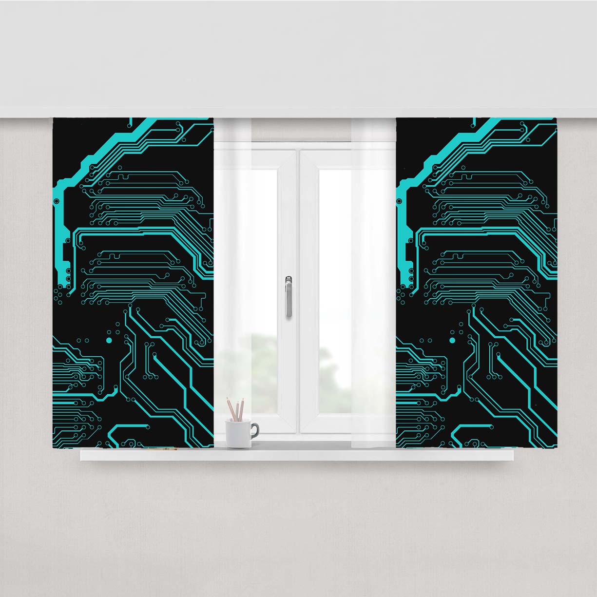 Technology Circuit Light Green Peach Skin Window Curtains