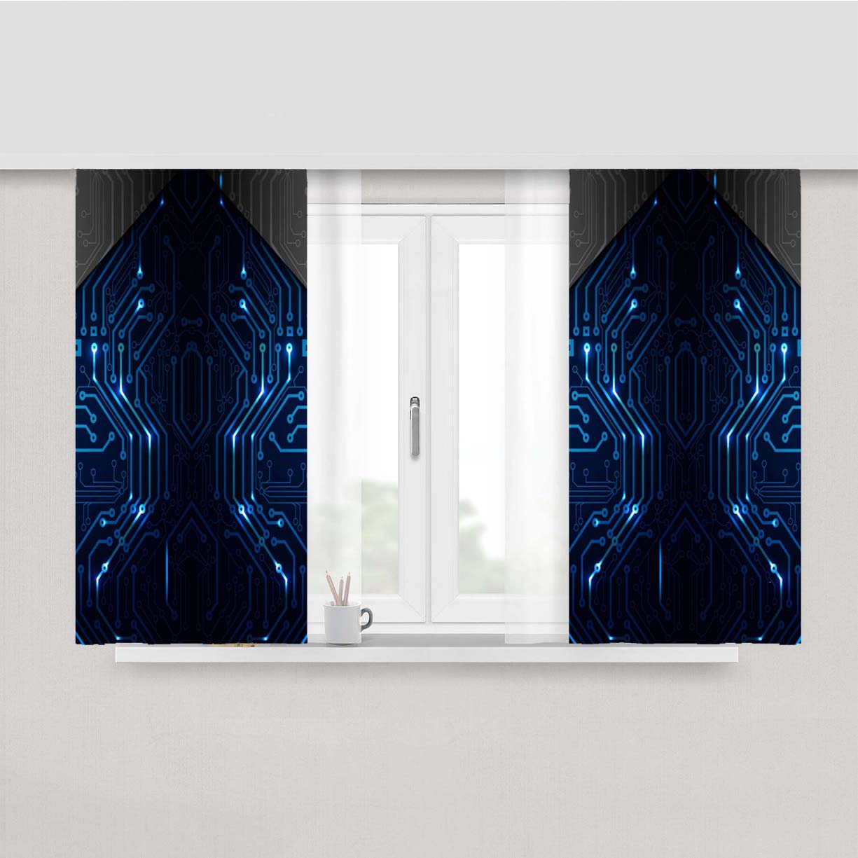 Technology Circuit System Peach Skin Window Curtains
