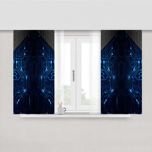 Technology Circuit System Peach Skin Window Curtains