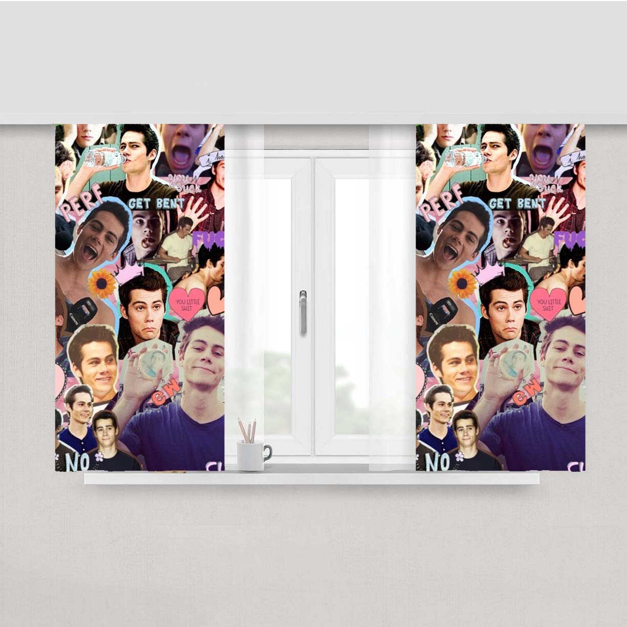 Teen Wolf Dylan Obrien Collage Peach Skin Window Curtains