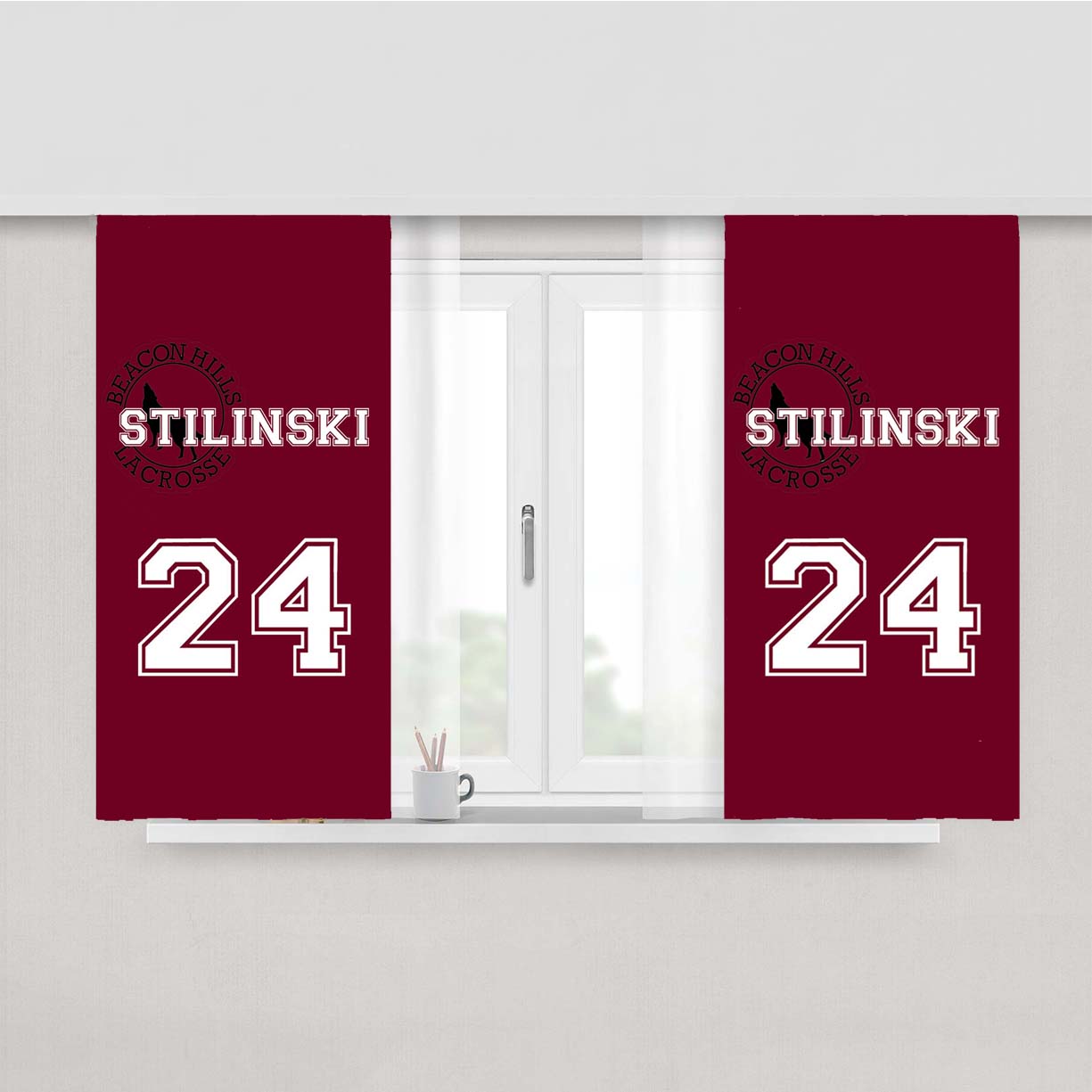 Teen Wolf Inspired Stiles Stilinski Jersey Peach Skin Window Curtains