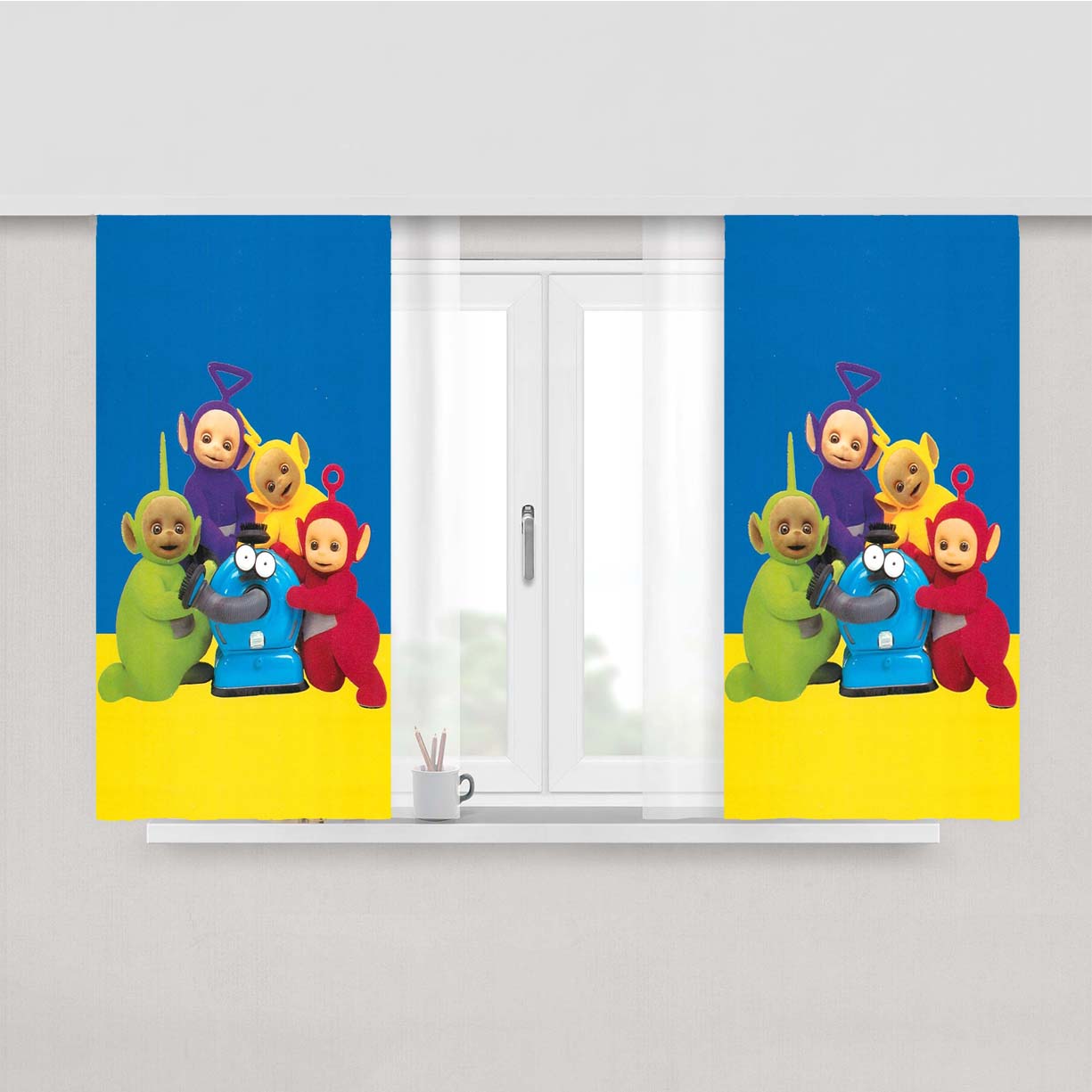 Teletubbies Characters And Noo Noo Peach Skin Window Curtains