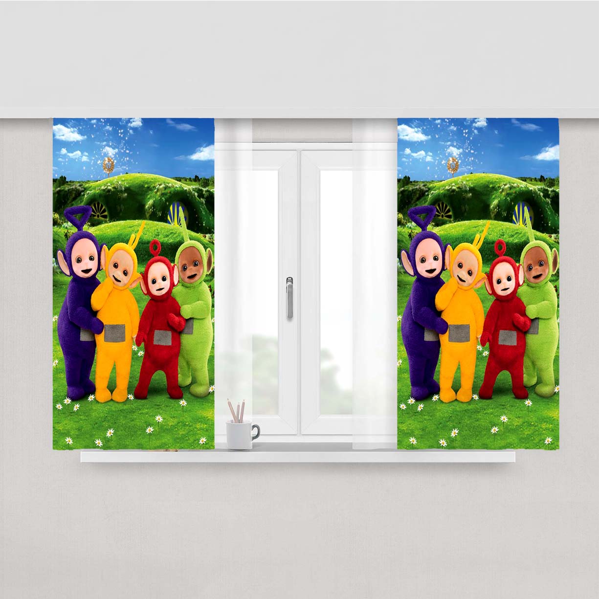 Teletubbies In Front Of The Home Peach Skin Window Curtains