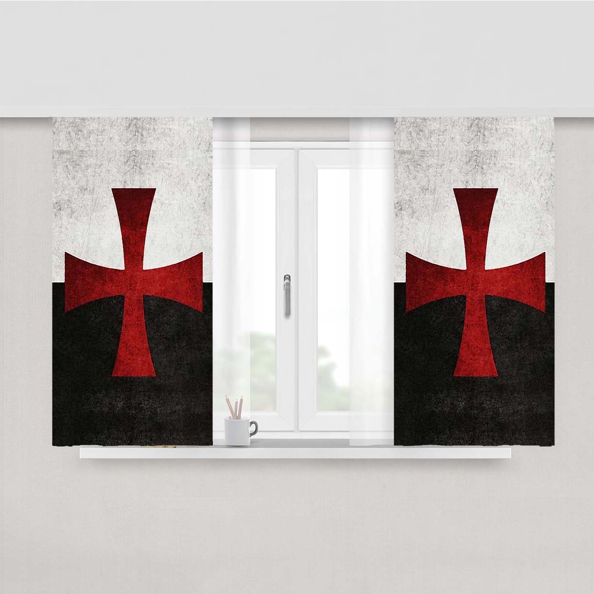 Templar Knight Flag Logo Peach Skin Window Curtains