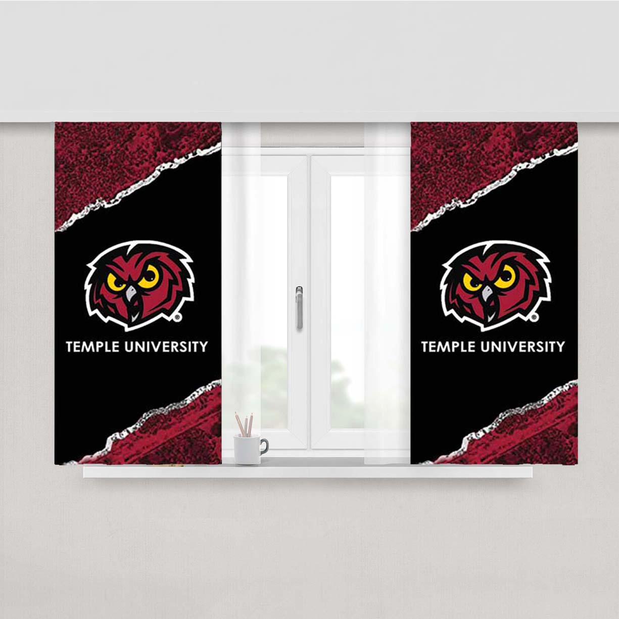 Temple University Strip Peach Skin Window Curtains