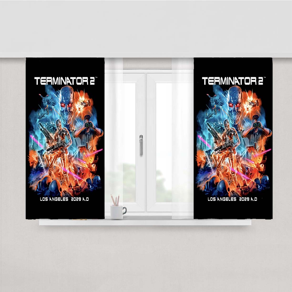 Terminator 2 Los Angeles 2029 Ad Poster Movie Peach Skin Window Curtains