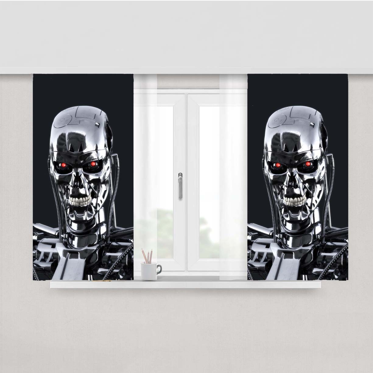 Terminator Skeleton Robot Wallpaper Peach Skin Window Curtains