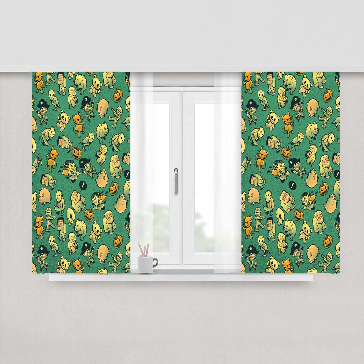 Terror Halloween Attack Peach Skin Window Curtains