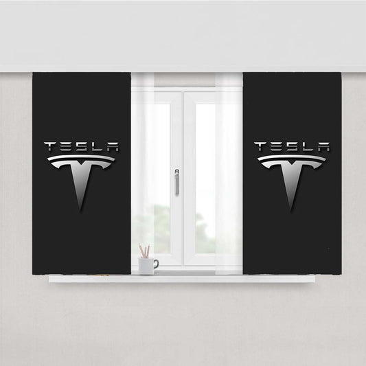 Tesla Car Logo Peach Skin Window Curtains