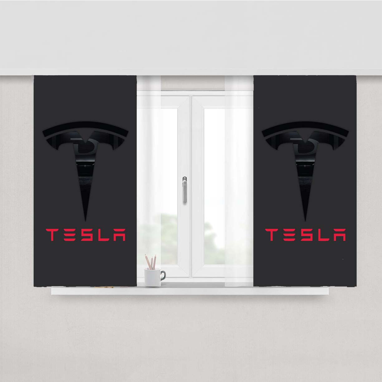 Tesla Logo Car Icon Peach Skin Window Curtains