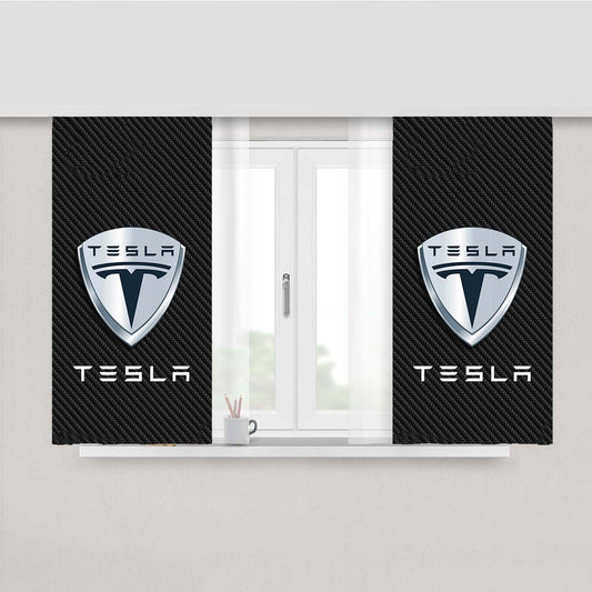 Tesla Logo Carbon Peach Skin Window Curtains