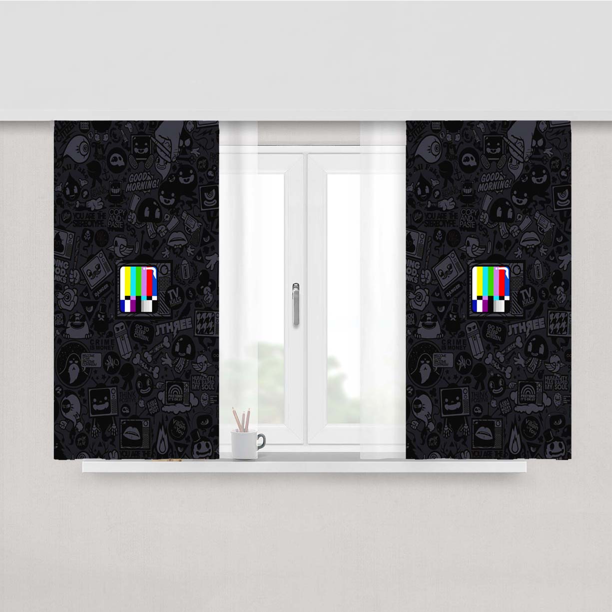 Test Pattern Logo Quotes Peach Skin Window Curtains