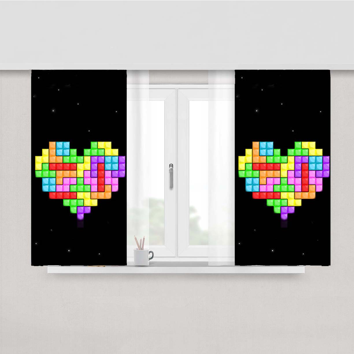 Tetris Heart Peach Skin Window Curtains