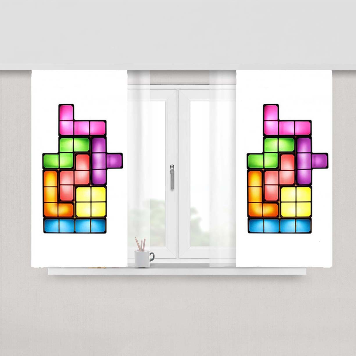 Tetris Light Peach Skin Window Curtains