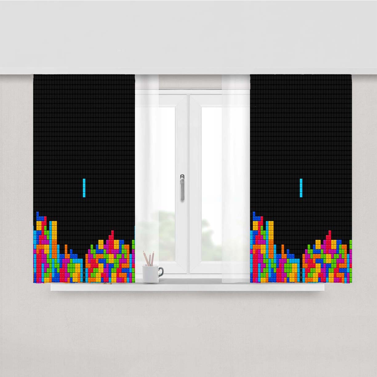 Tetris Video Games Minimalistic Peach Skin Window Curtains