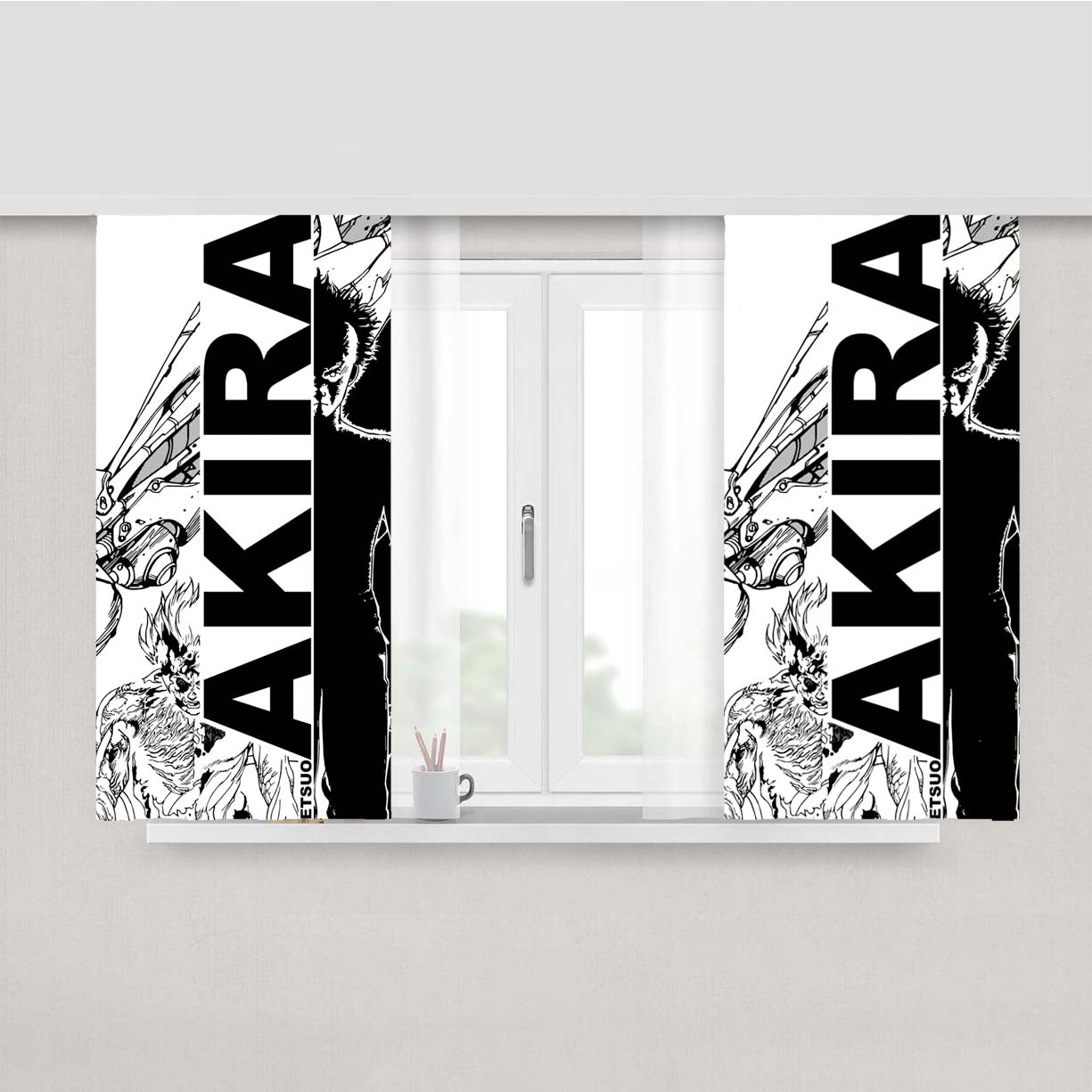 Tetsuo Akira Black White Illustrations Peach Skin Window Curtains
