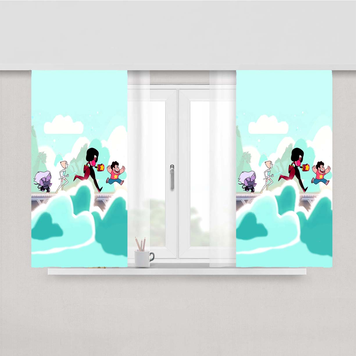 Teven Universe Cartoon Run In The Cloud Peach Skin Window Curtains