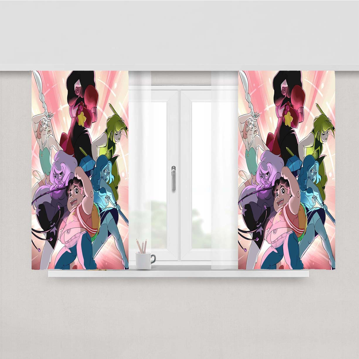 Teven Universe Invader Cartoon Wallpapers Peach Skin Window Curtains