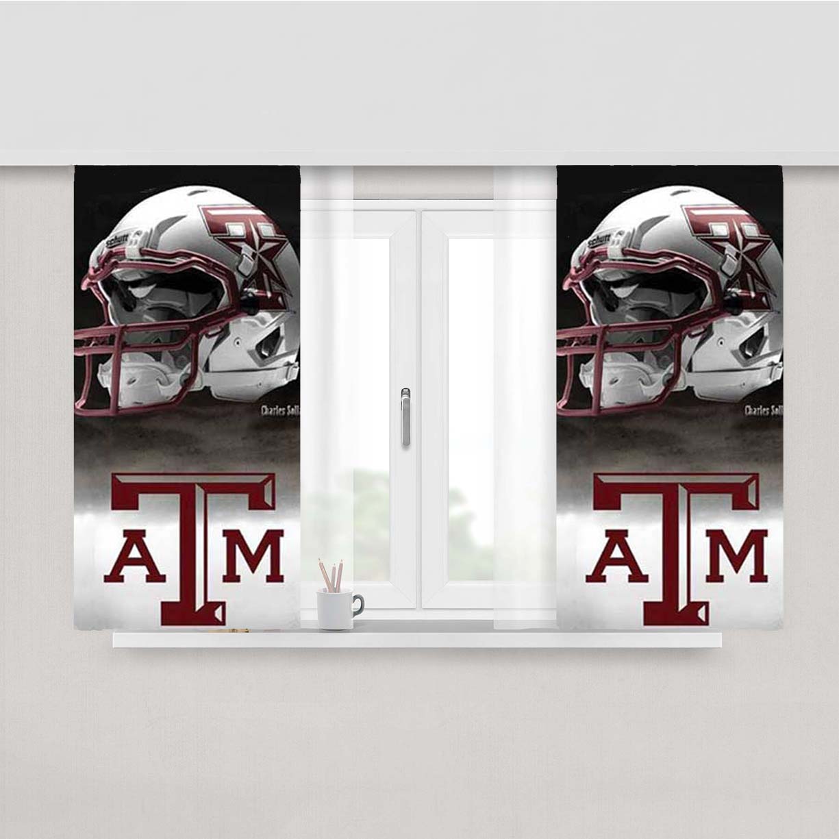 Texas A M Helmet Logo Peach Skin Window Curtains