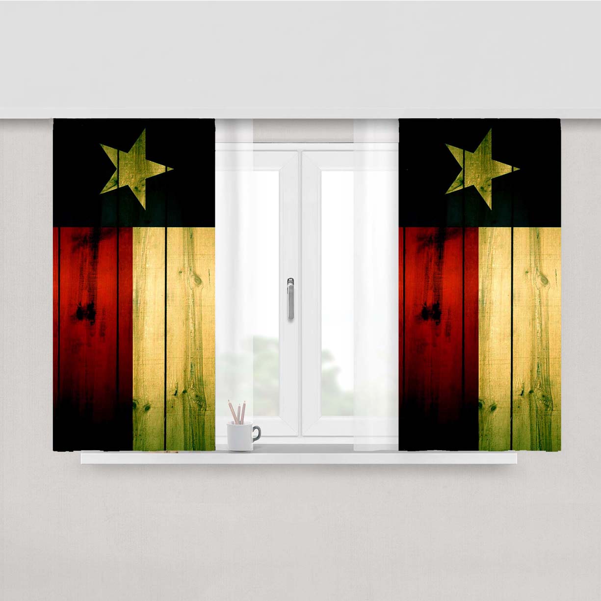 Texas Flag Wood Peach Skin Window Curtains
