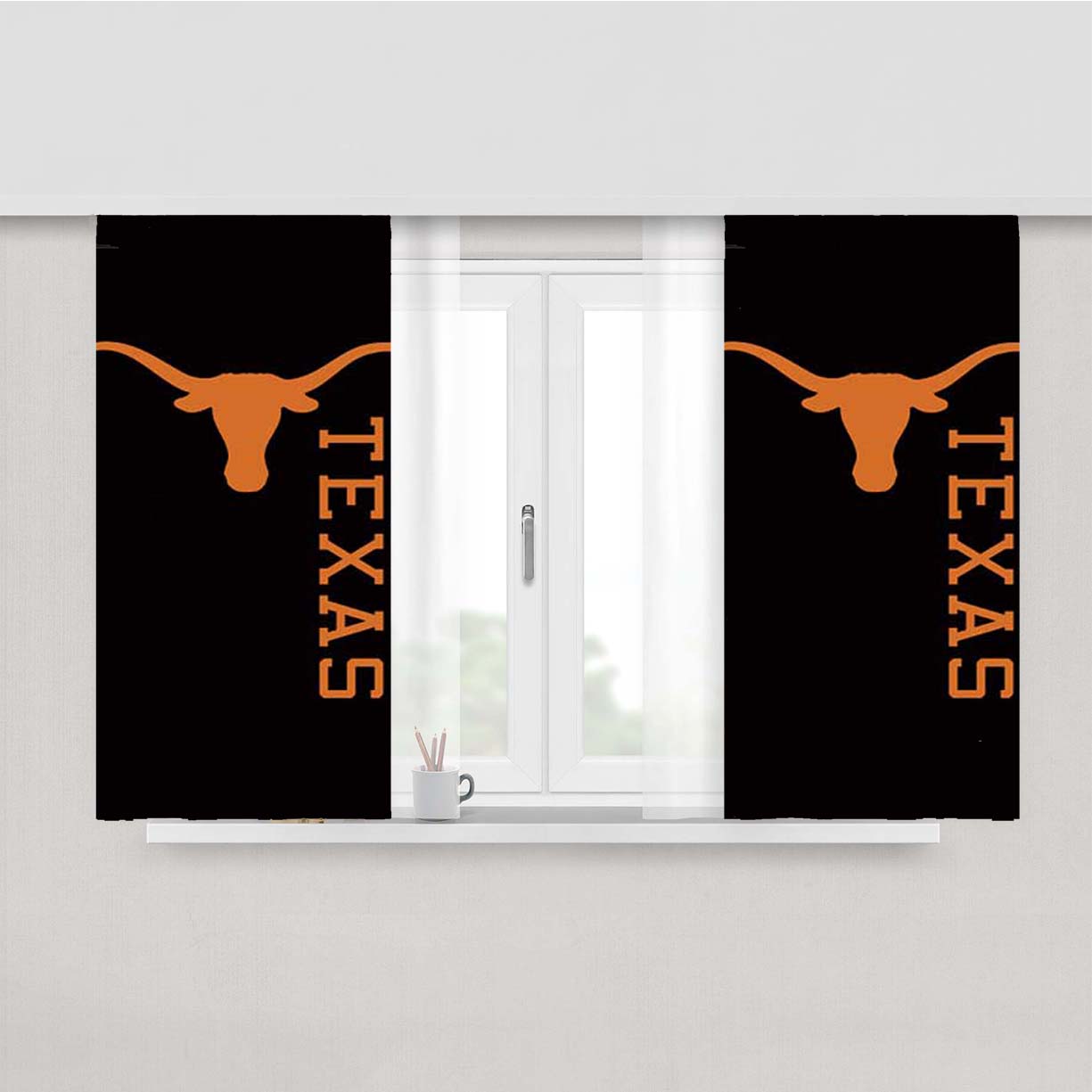 Texas Longhorns Orange On Black Peach Skin Window Curtains