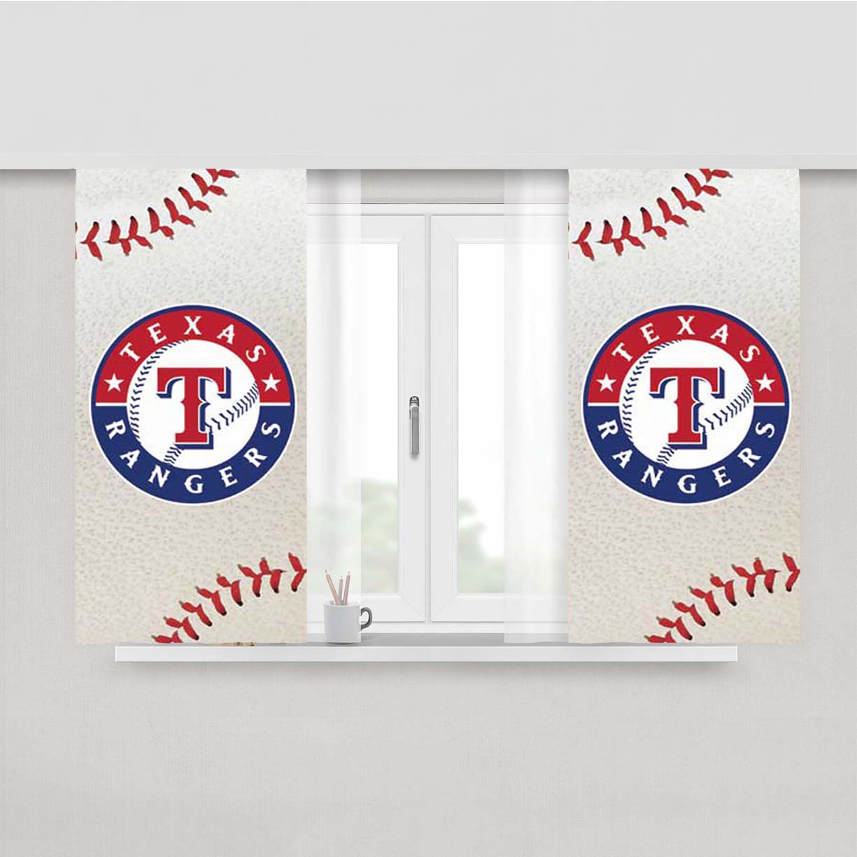 Texas Rangers Baseball Bkg Peach Skin Window Curtains