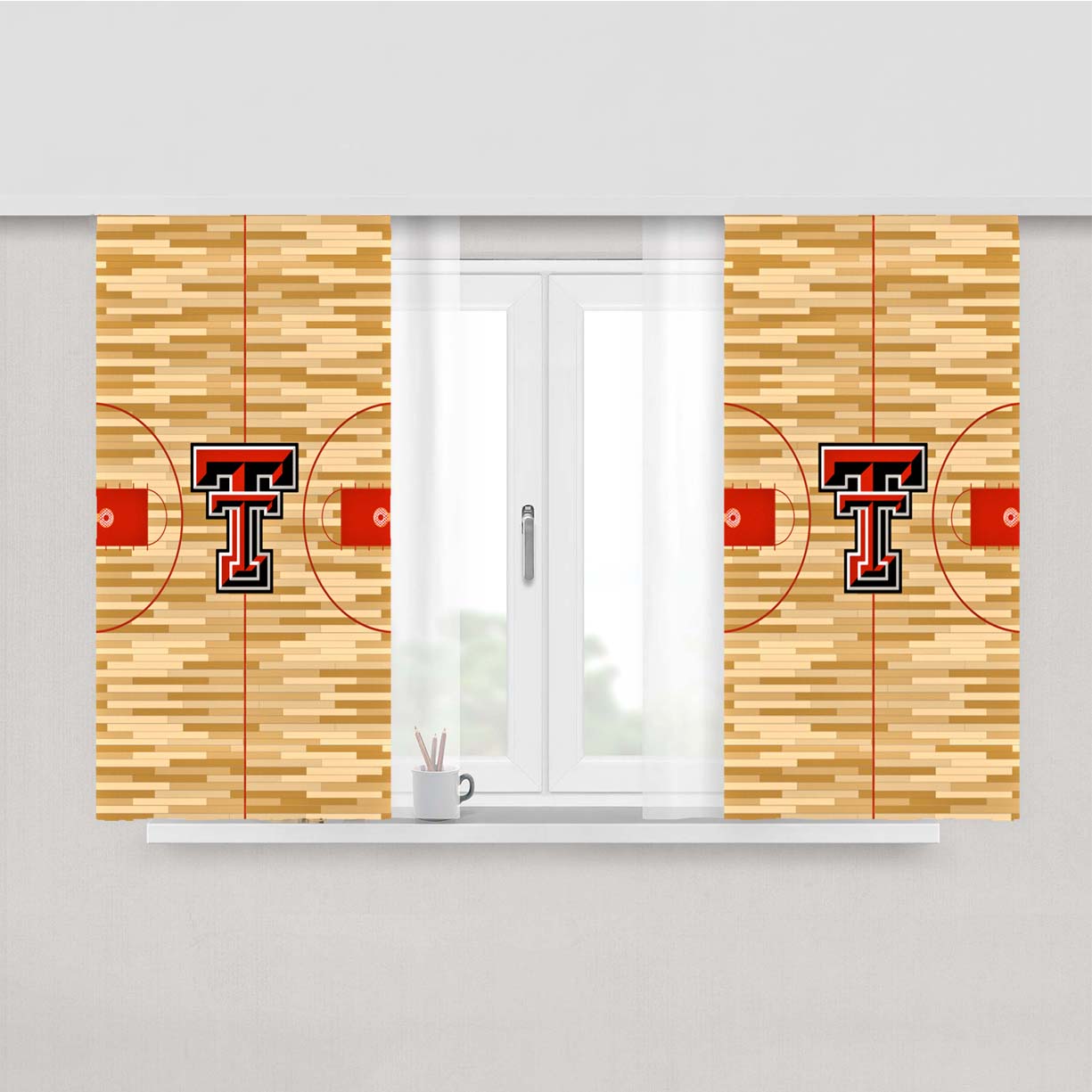 Texas Tech Red Raiders Basketball Team Court Peach Skin Window Curtains
