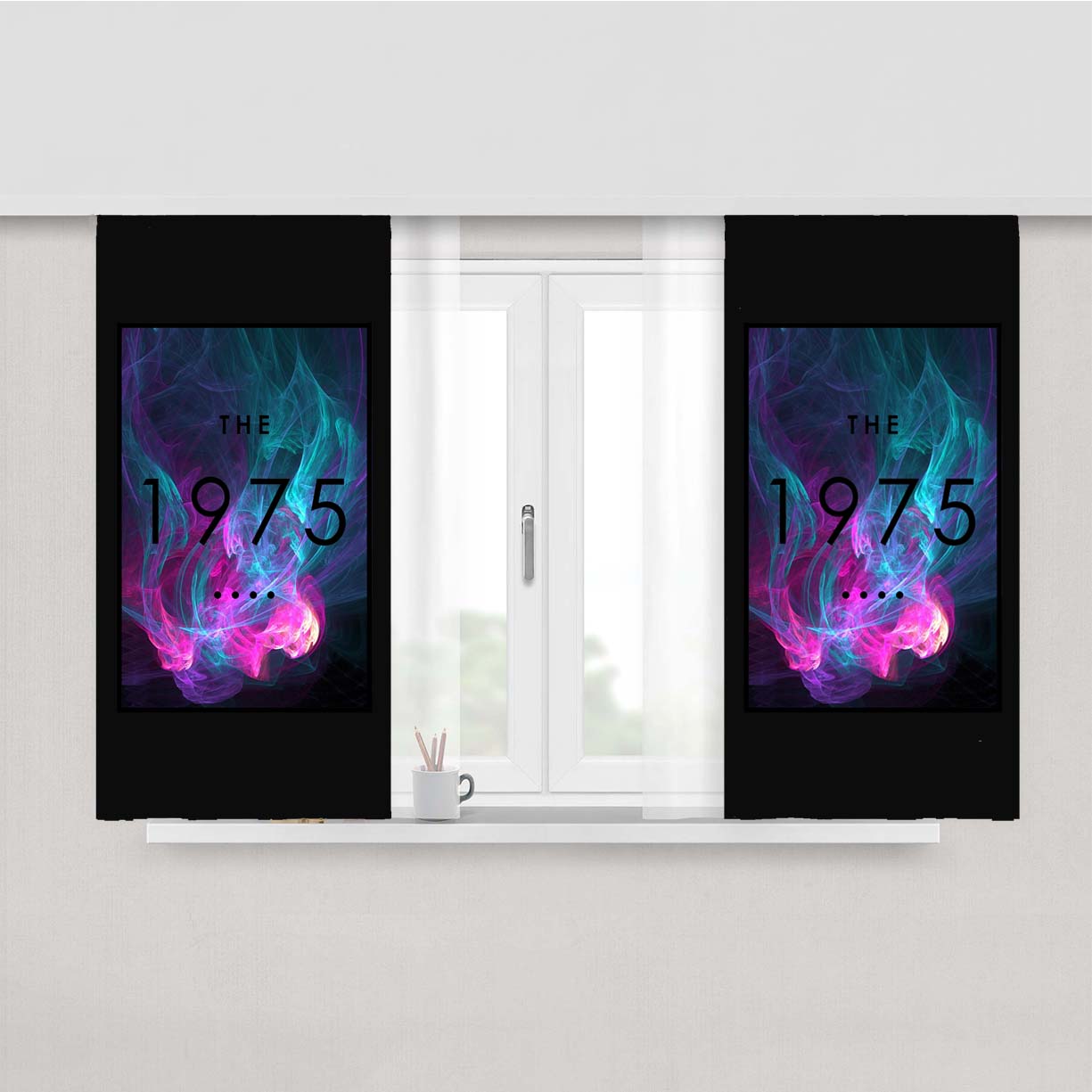 The 1975 Black Logo Smoke Peach Skin Window Curtains