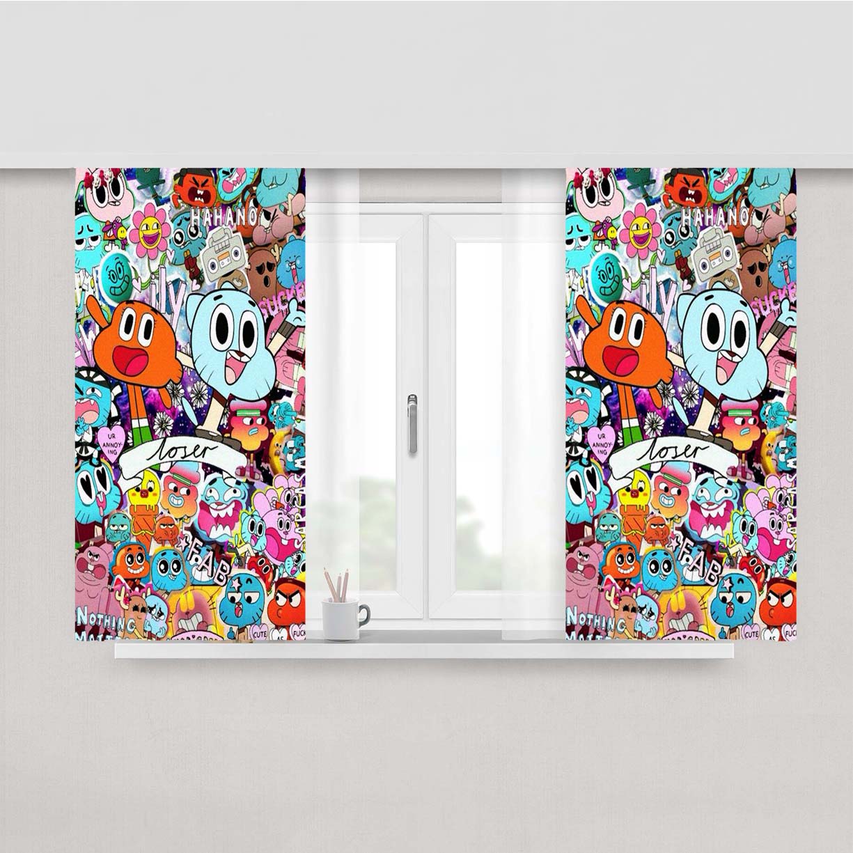 The Amazing World Of Gumball Doodle Collection Peach Skin Window Curtains