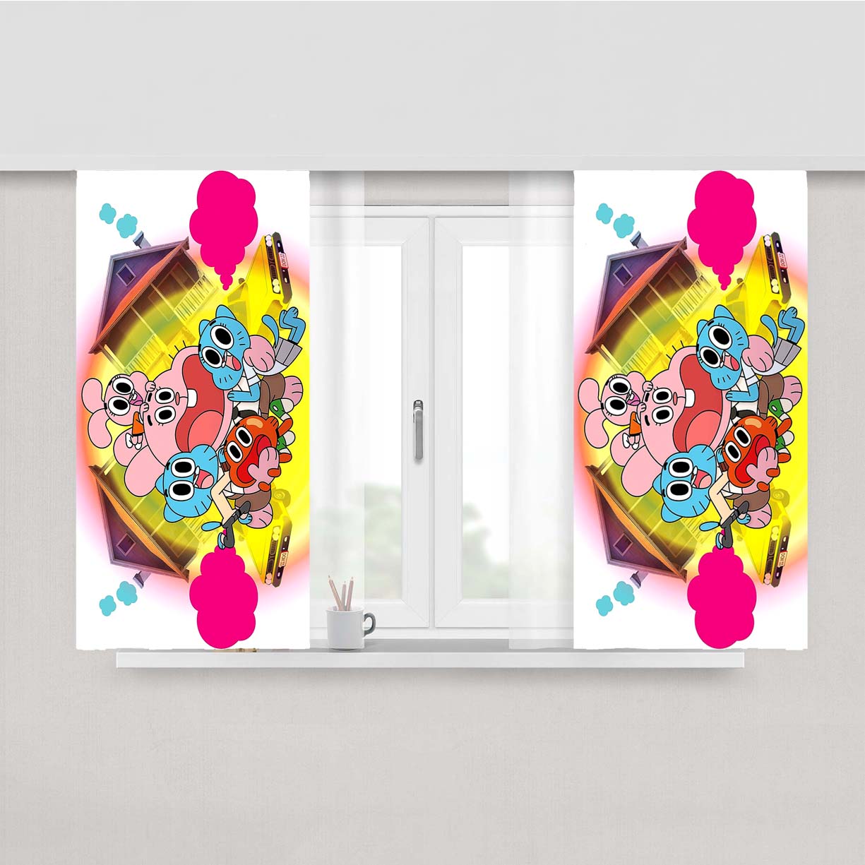 The Amazing World Of Gumball Panic House Peach Skin Window Curtains