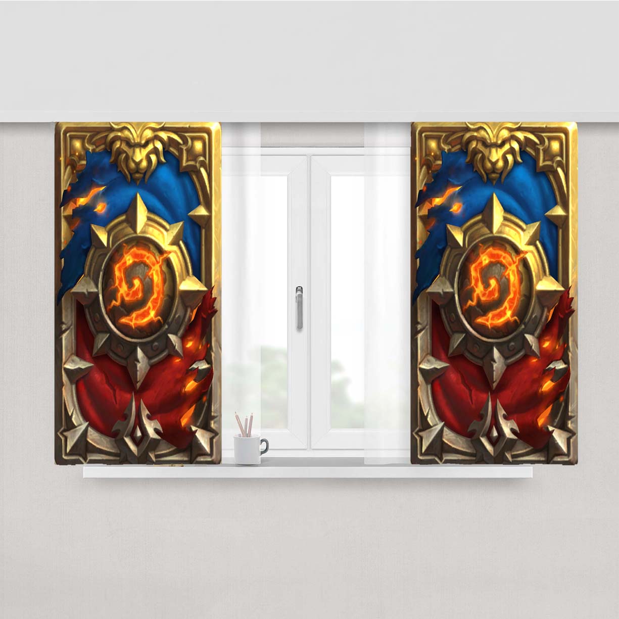 The Azeroth Is Burning Card Back Peach Skin Window Curtains