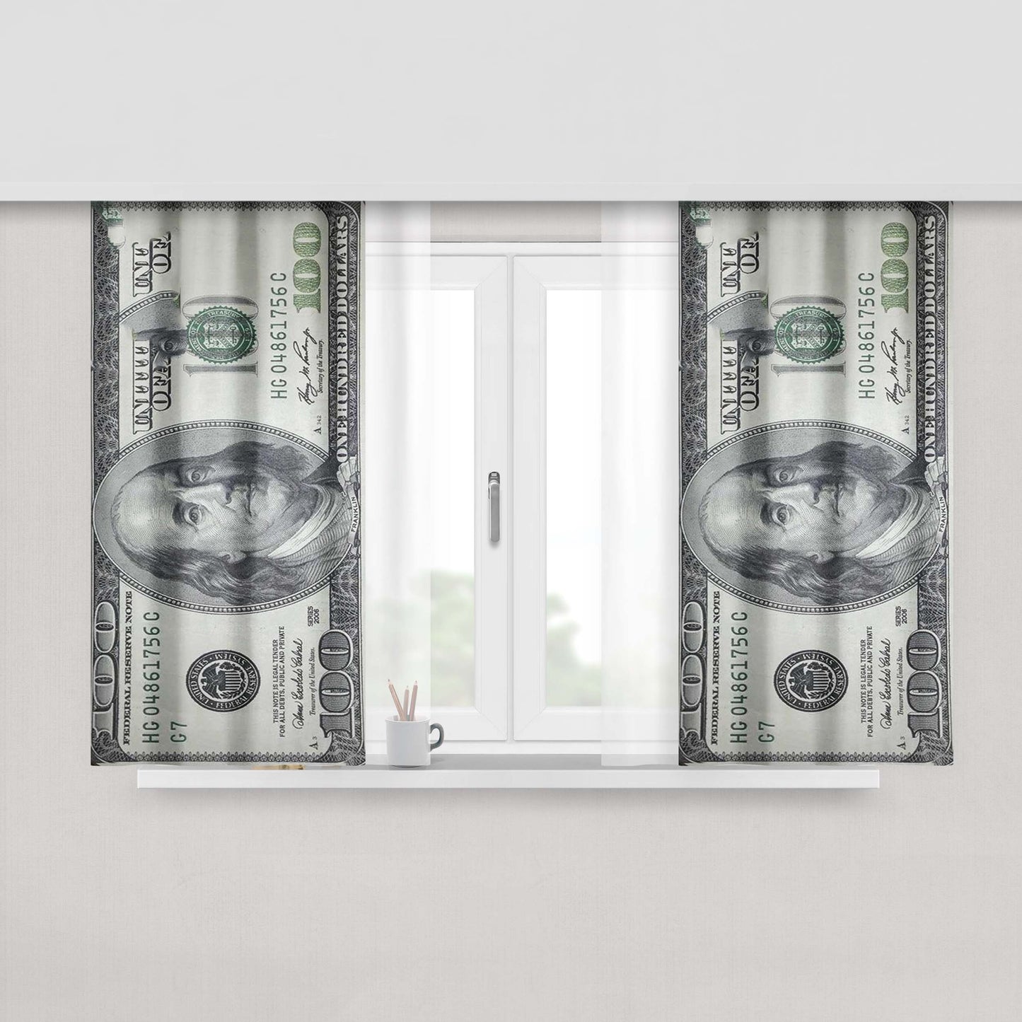 $100 Dollar Bill Money Window Curtains