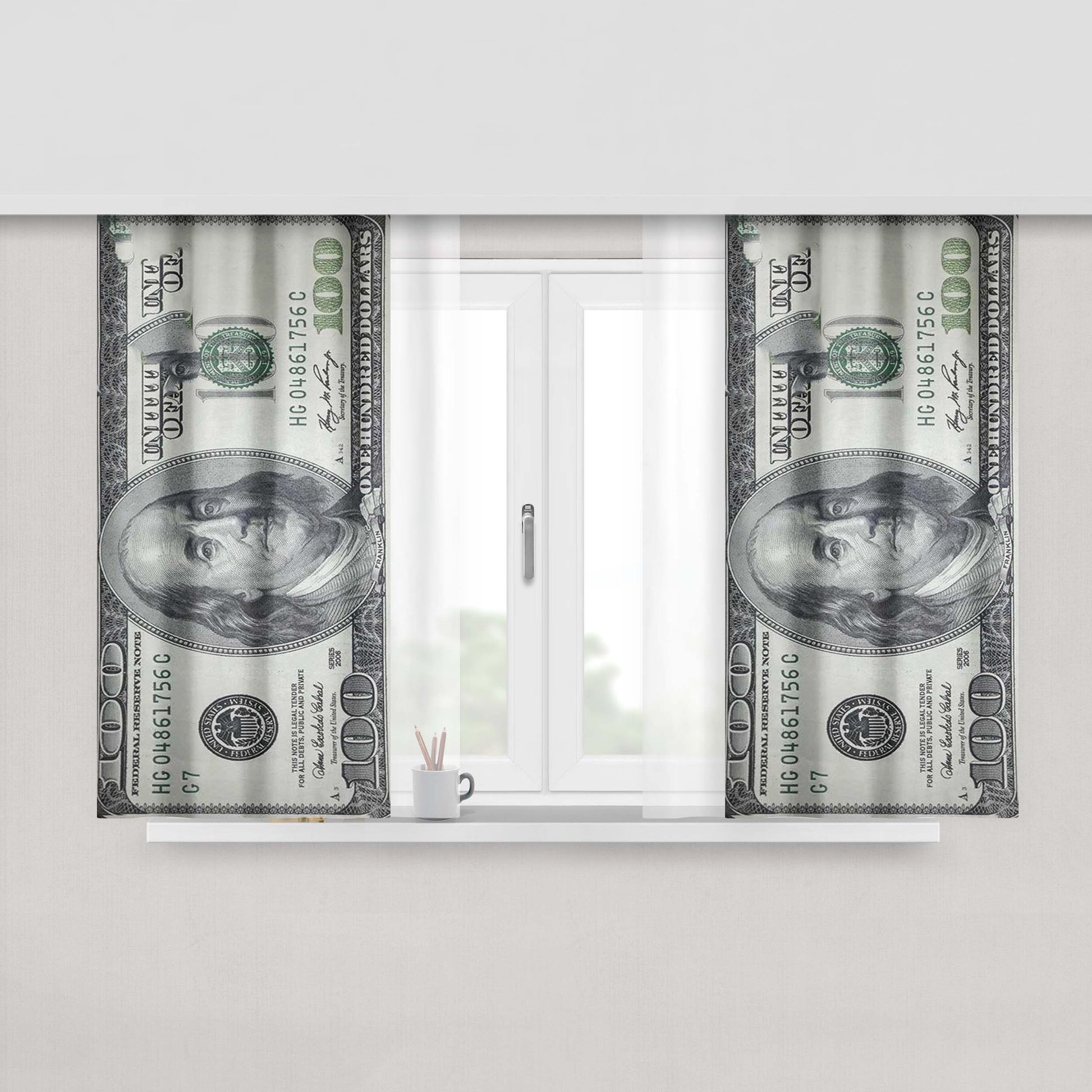 $100 Dollar Bill Money Window Curtains