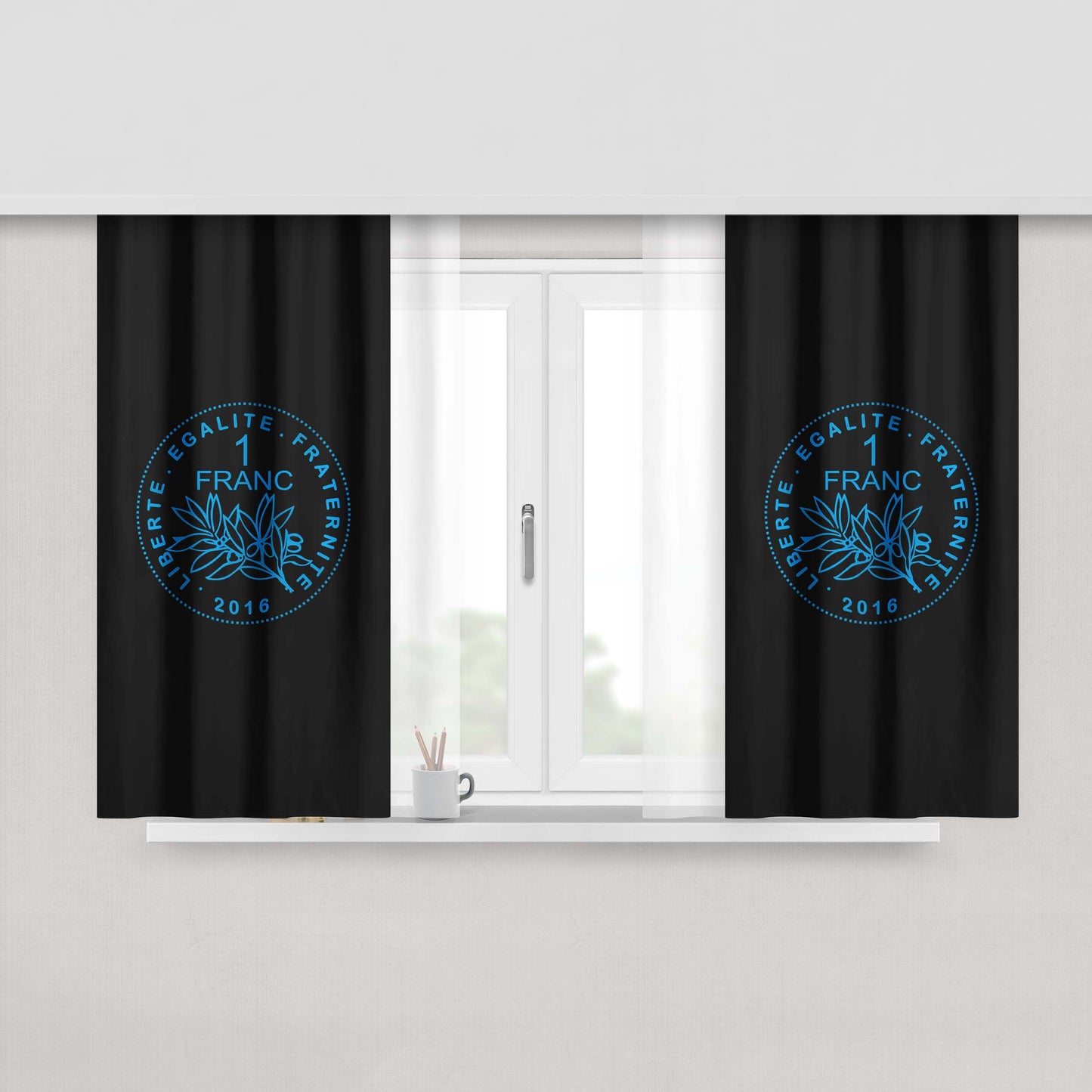 1 Franc French Typography Window Curtains