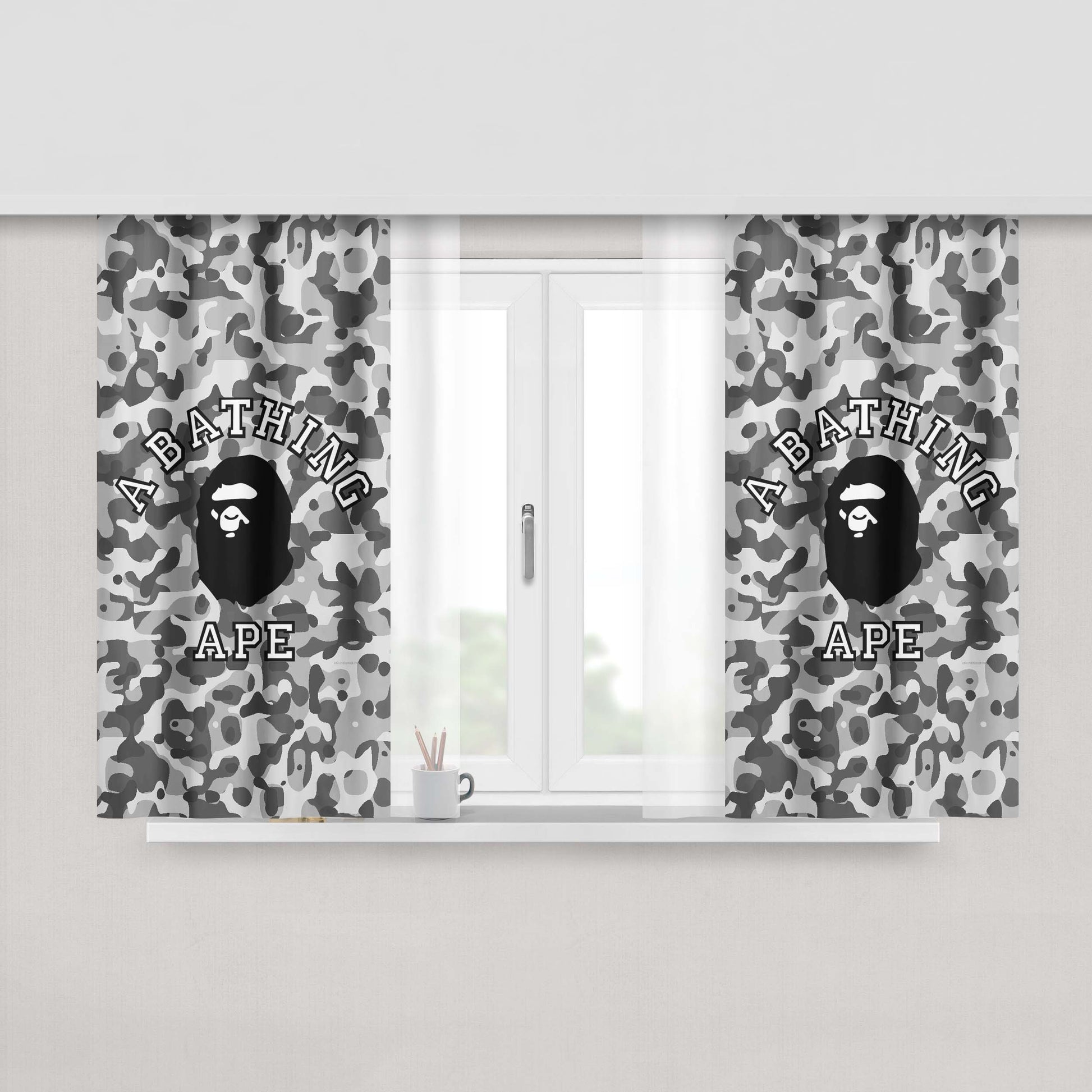 A60 Black Cassette Player Fabric Window Curtains