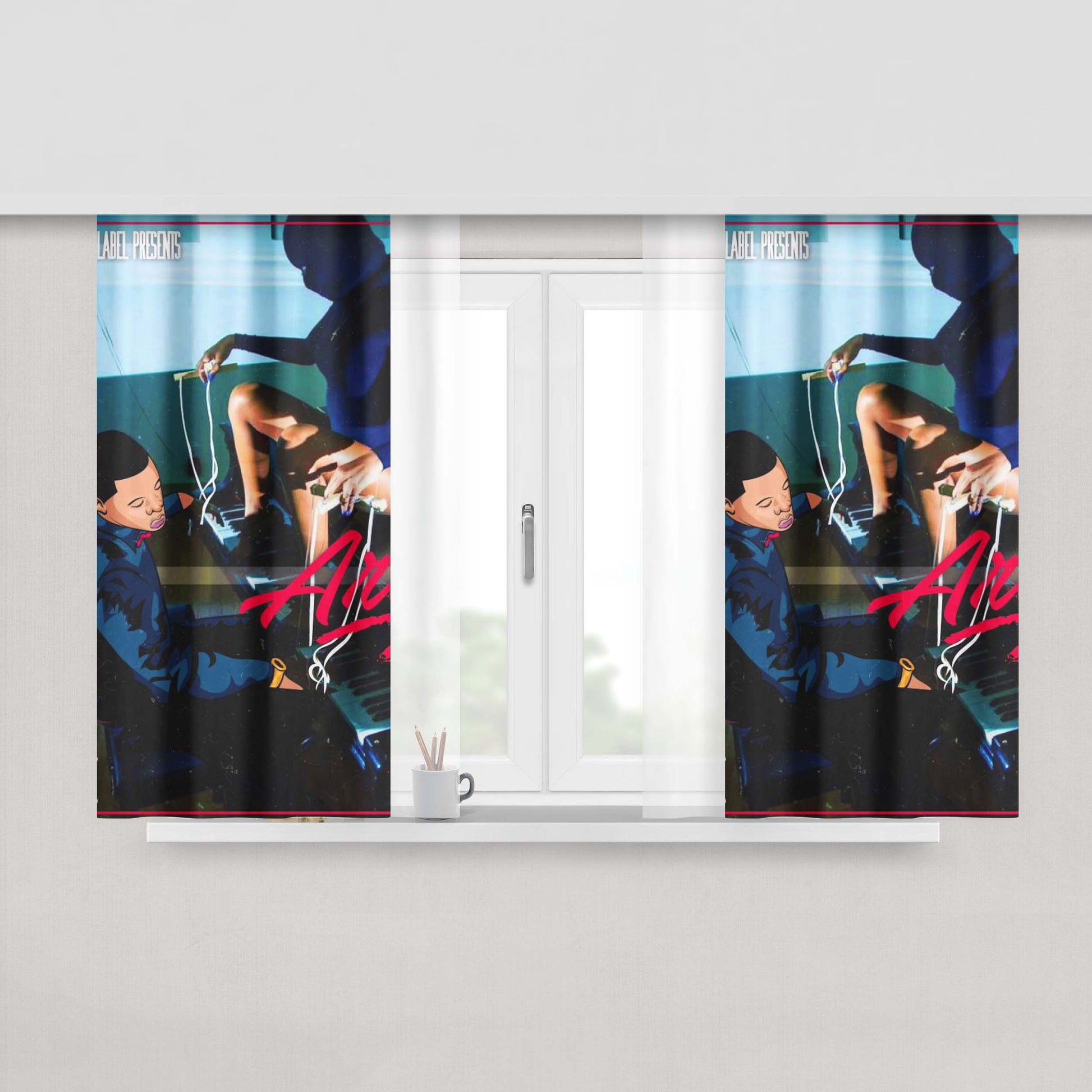 A Bathing Apes Logo On Jaket Fabric Window Curtains