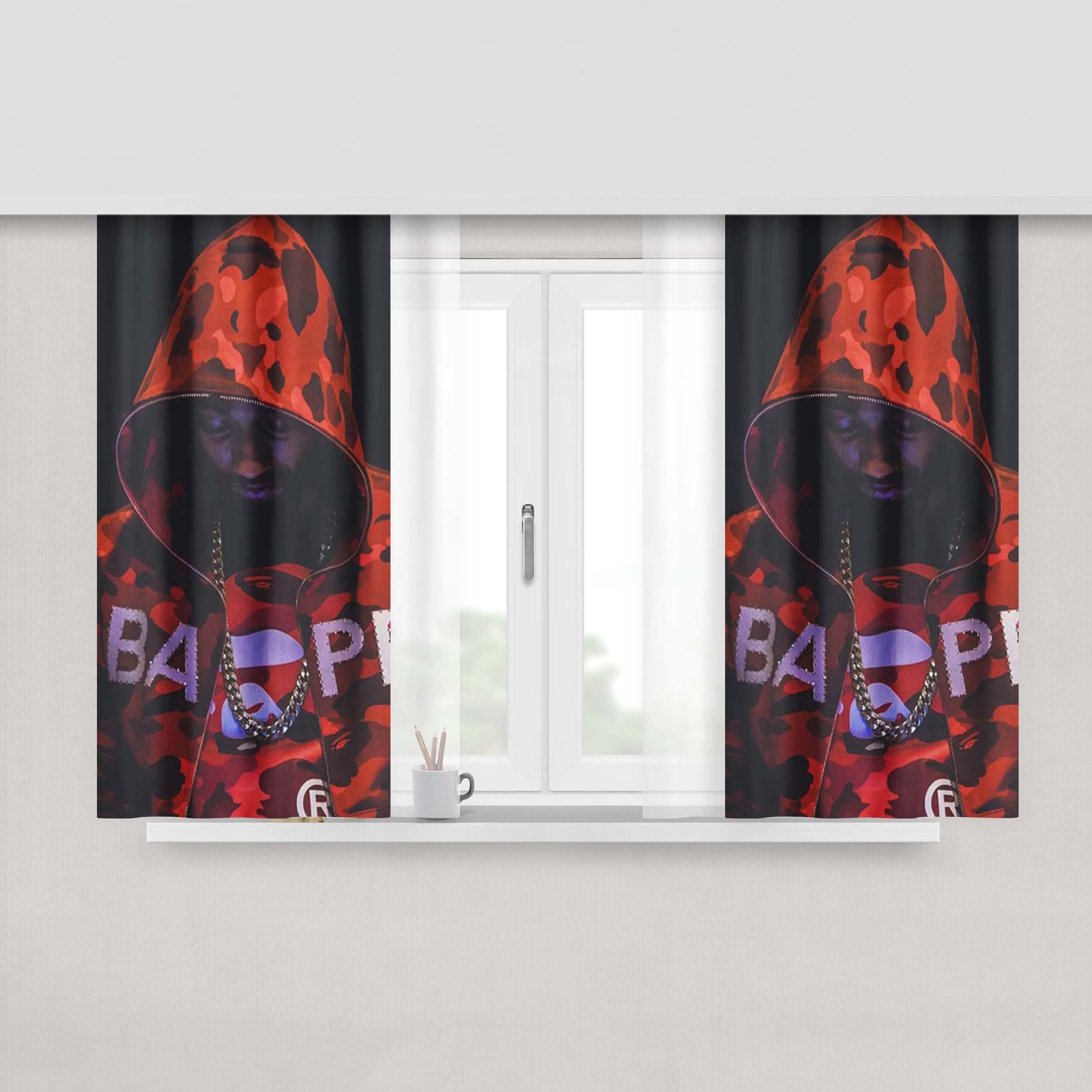 A Bear And Bird Fabric Window Curtains