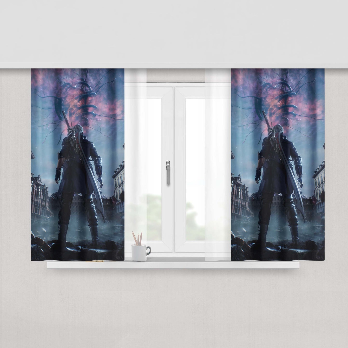 A Girl With Feathers In Her Hair Fabric Window Curtains