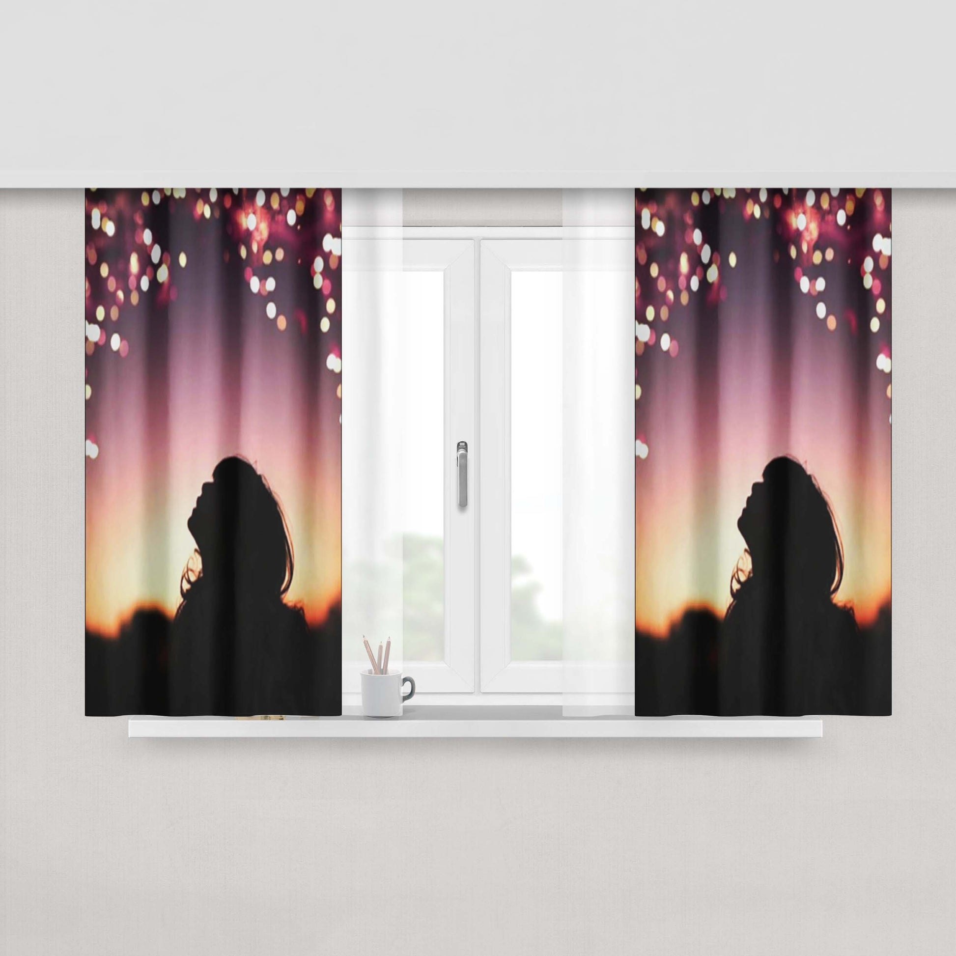 A Painting Phase Marble Moon Fabric Window Curtains