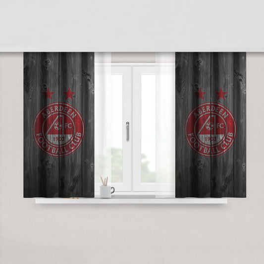 Aberdeen Fc Scotland Soccer Logo Dark Wood Wallpaper Fabric Window Curtains