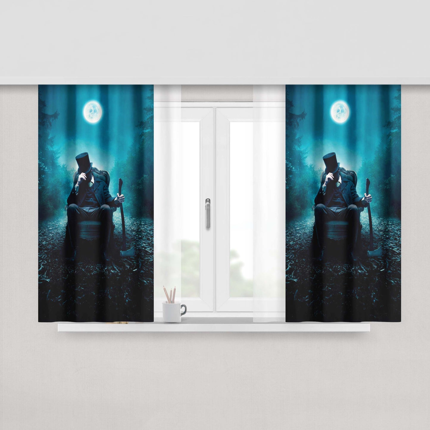 Abraham Lincoln Red Eyes Fabric Window Curtains