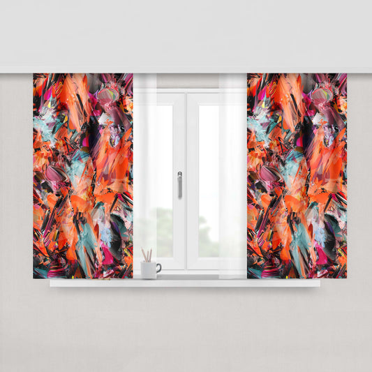 Abstract Face Blue Fabric Window Curtains