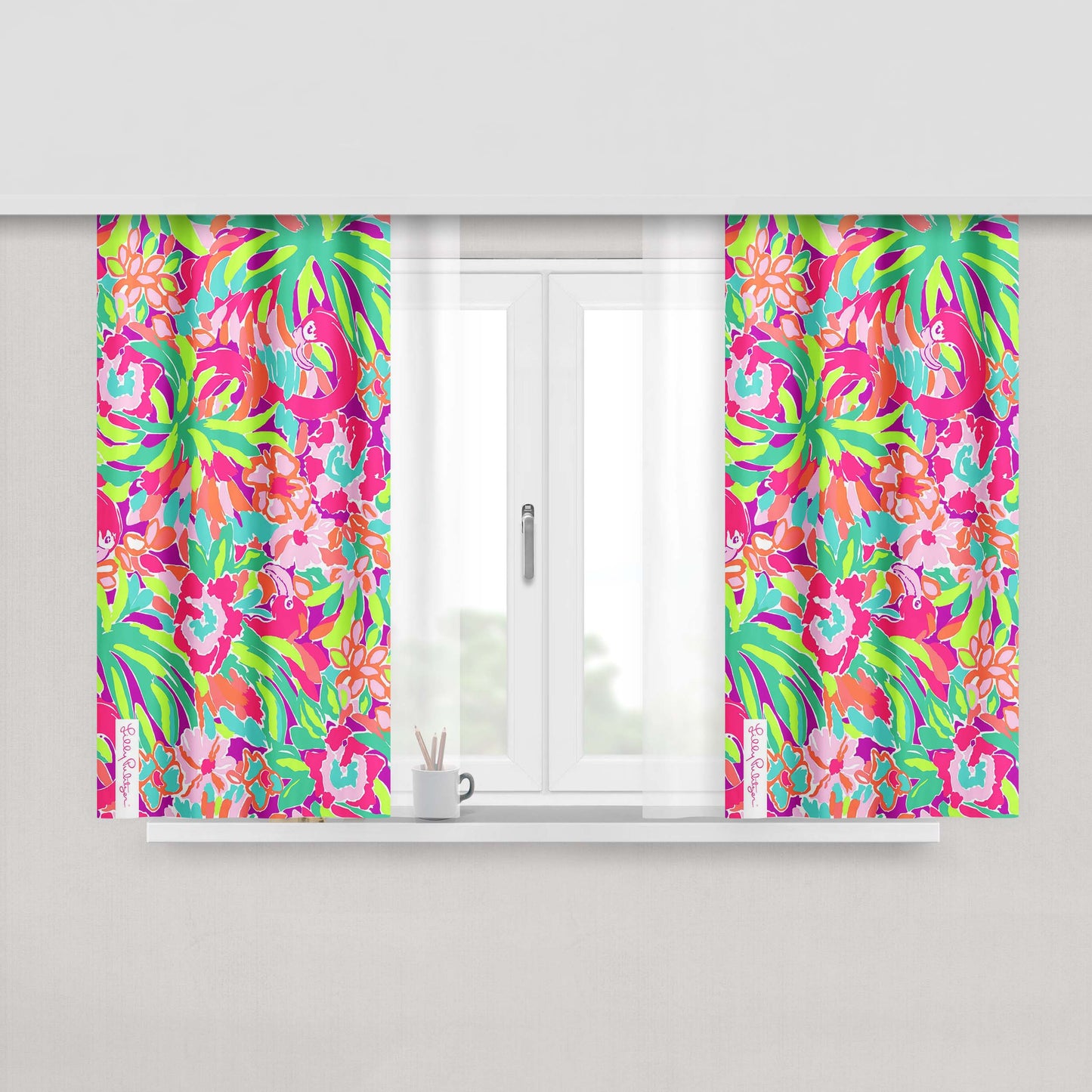 Abstract Feathers Color Orange Fabric Window Curtains