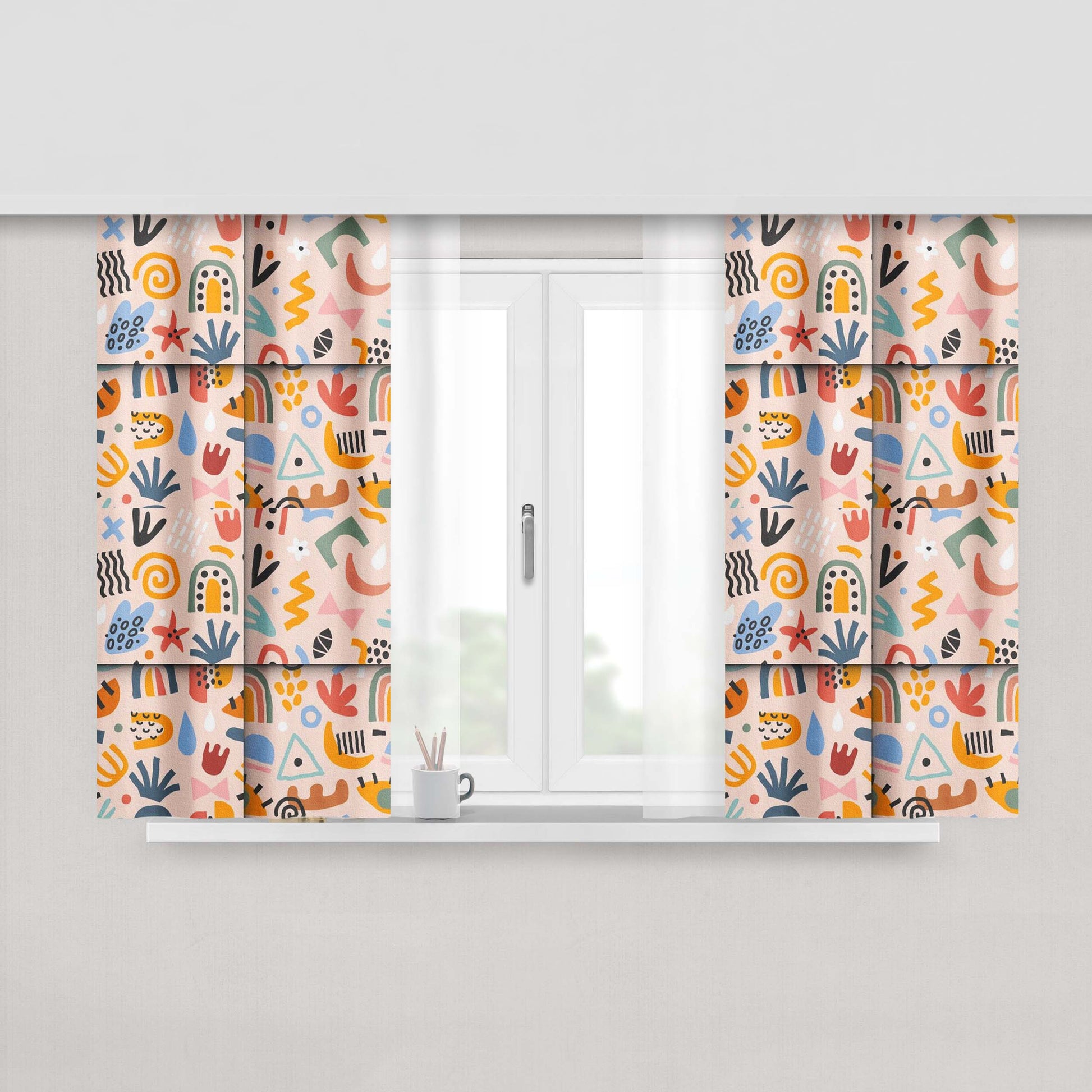 Abstract Flower Butterfly And Bugs Fabric Window Curtains