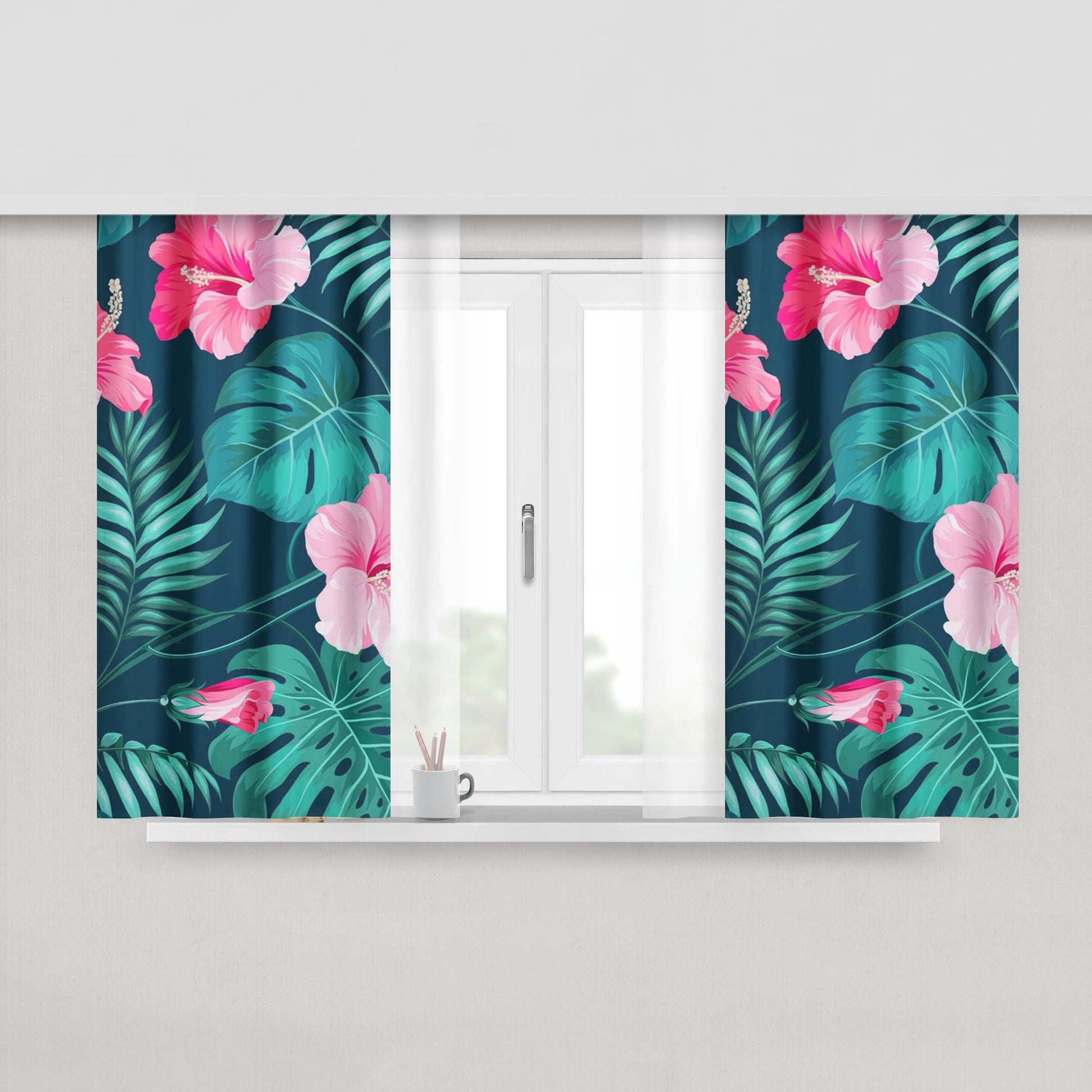 Abstract Minimalist Waves Coffee Art Fabric Window Curtains