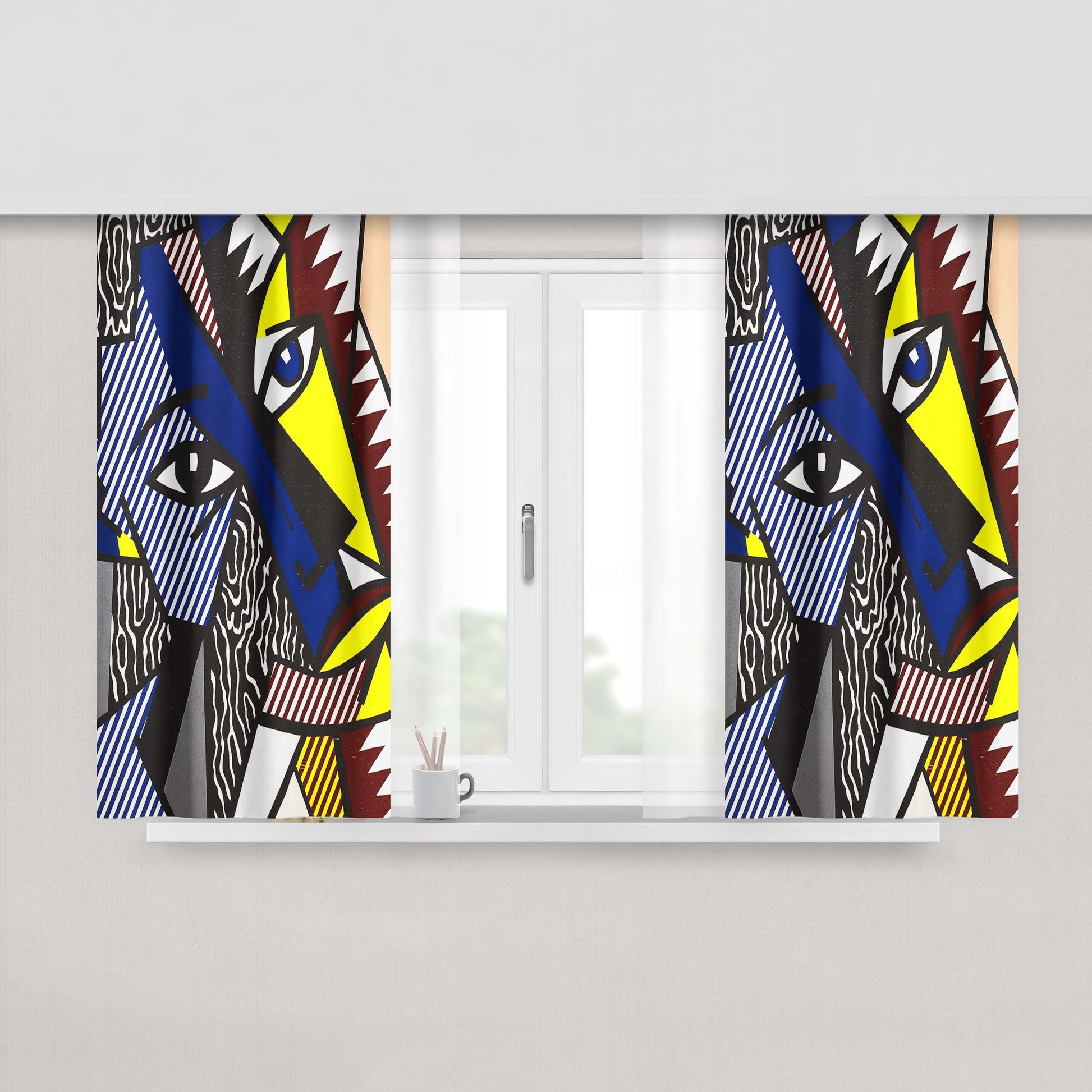 Abstract Paint August Fabric Window Curtains