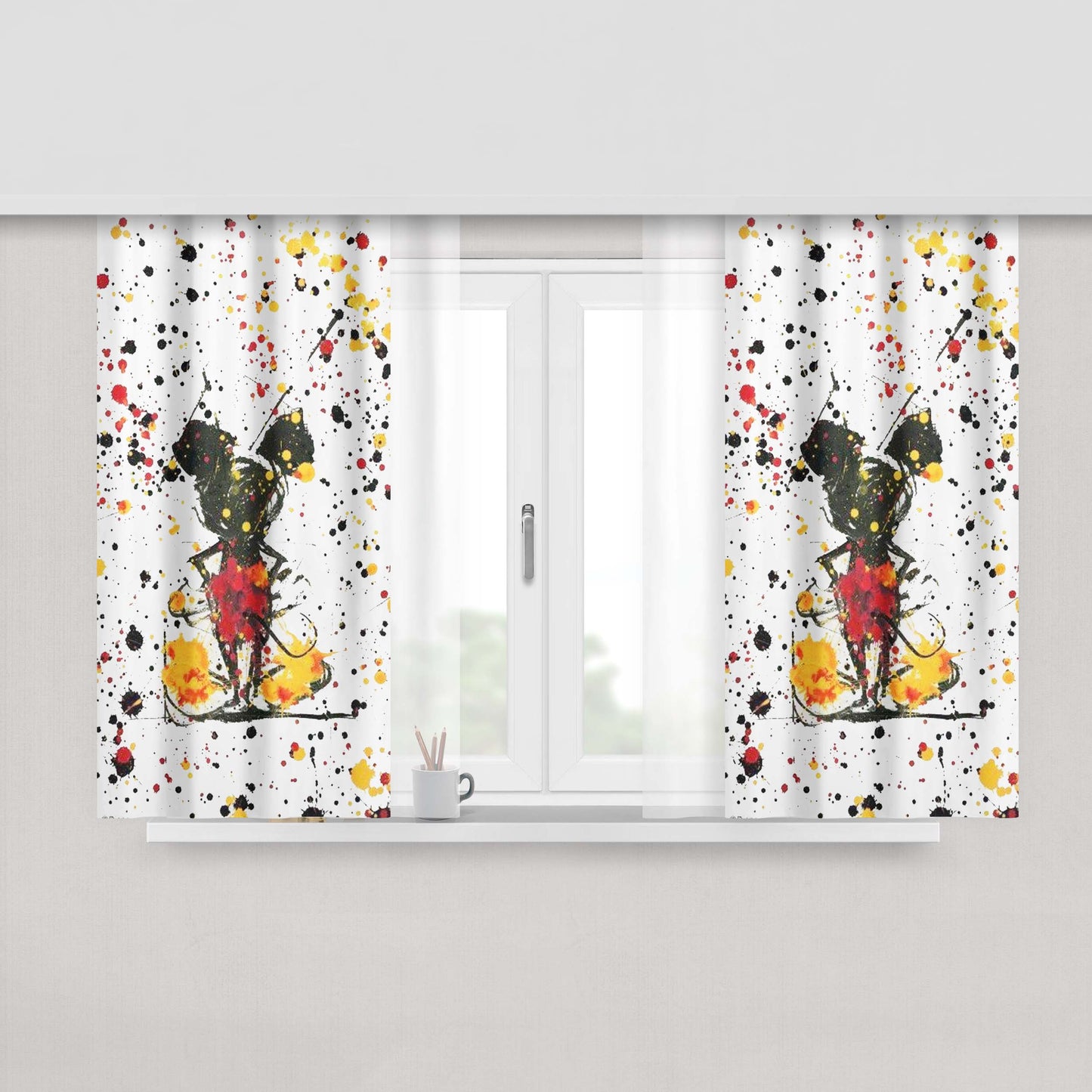 Abstract Painting Color Head By Roy Lichtenstein Fabric Window Curtains