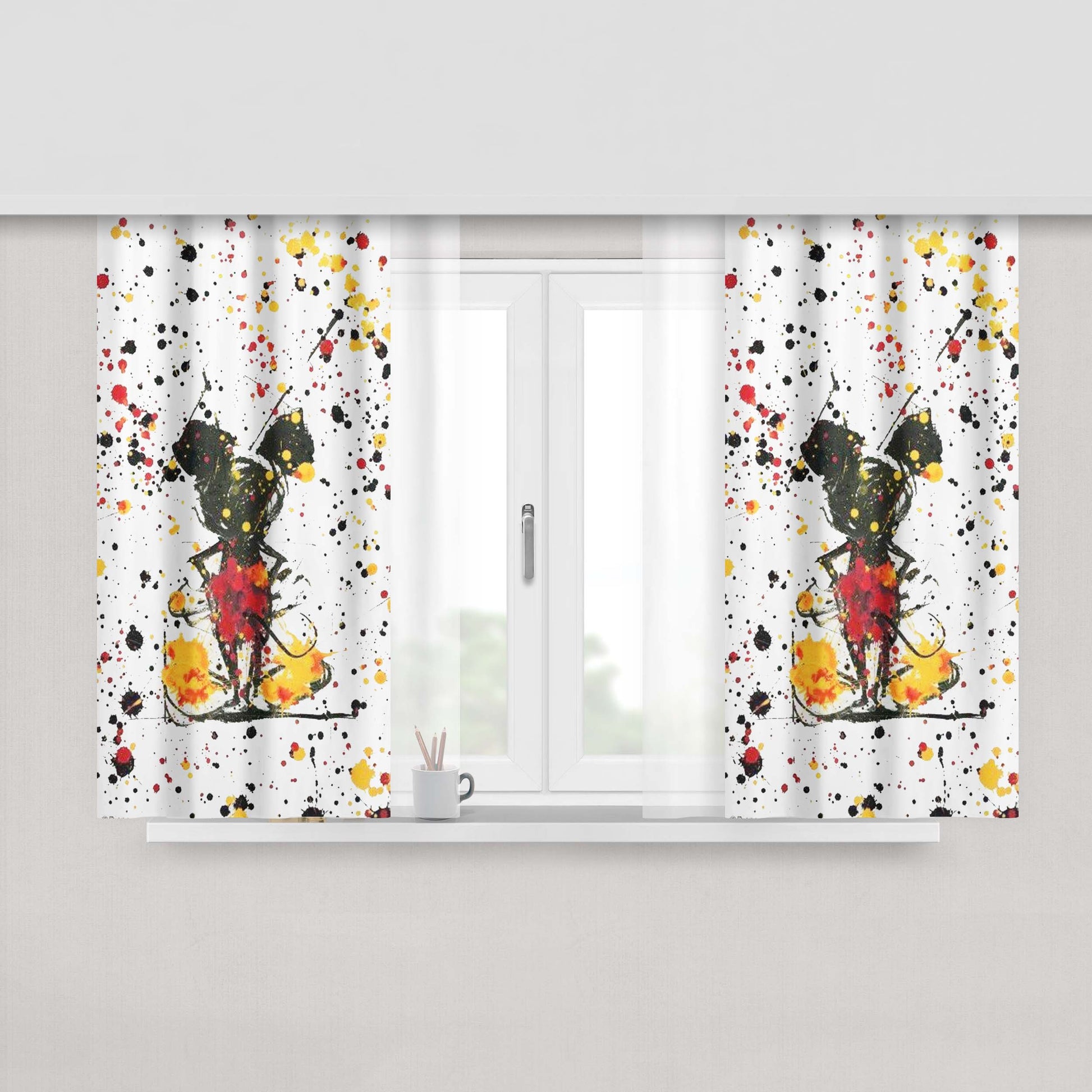 Abstract Painting Color Head By Roy Lichtenstein Fabric Window Curtains