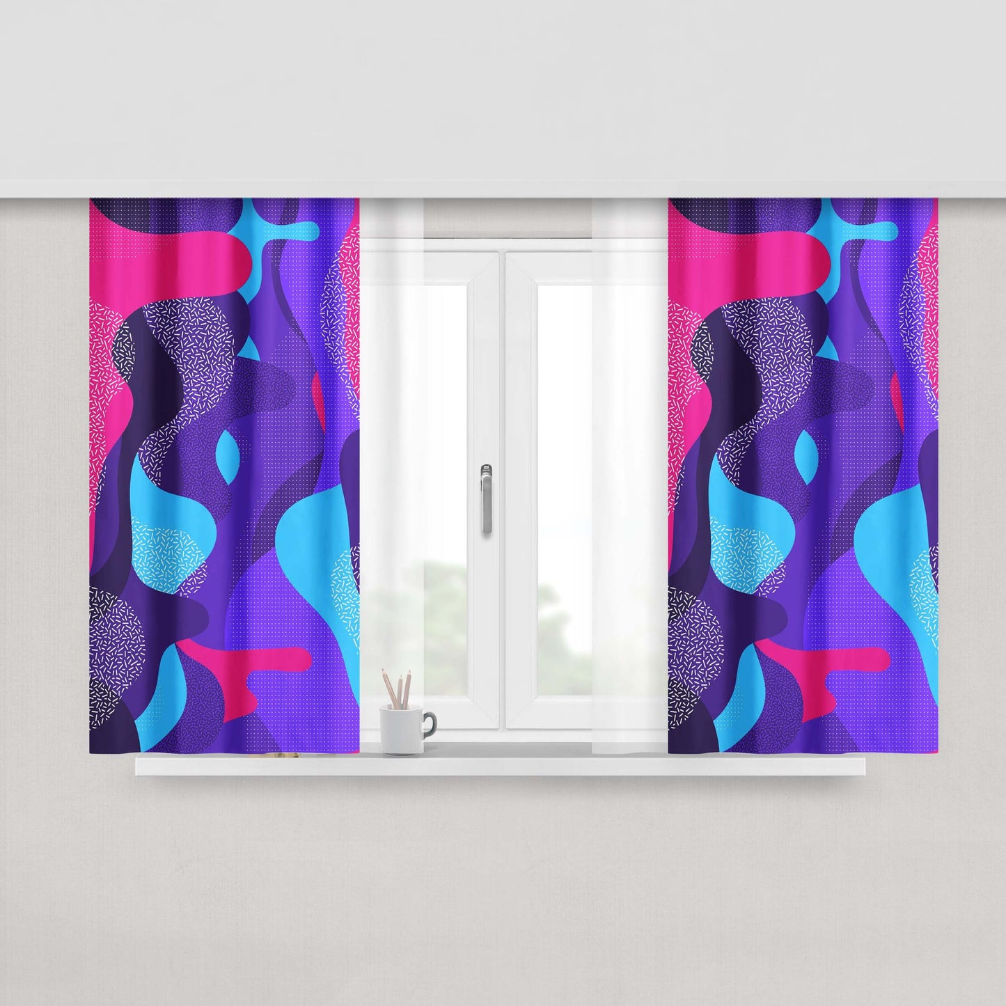 Abstract Pastel Liqiud White Pink Marble Fabric Window Curtains