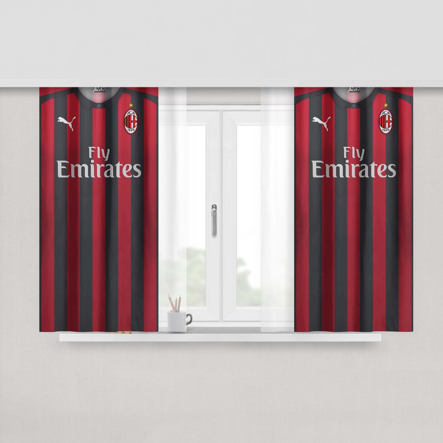 Ac Milan Metal Logo Fabric Window Curtains